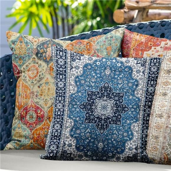 Boho Throw Pillow Covers 18x18 Set of 2 Cream Soft Decorative Square Sofa Cushio - Picture 3 of 7